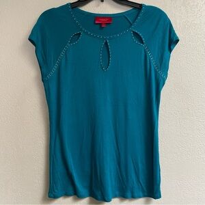 NWOT Teal Short Sleeve Top with Cutouts and Studs